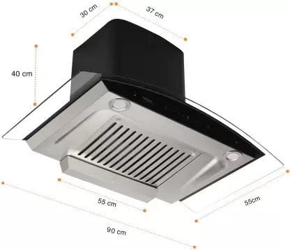 Hindware NEVIO PLUS BLACK 90 Auto Clean Wall Mounted Chimney (Black 1400 CMH)(OPEN BOX) Hindware NEVIO PLUS BLACK 90 Auto Clean Wall Mounted Chimney (Black 1400 CMH)(OPEN BOX)